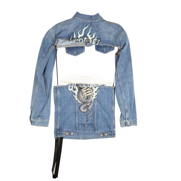 UNRAVEL PROJECT Indigo Snake Bolero Split Denim Jacket Size 42 $1225 - Picture 3 of 4